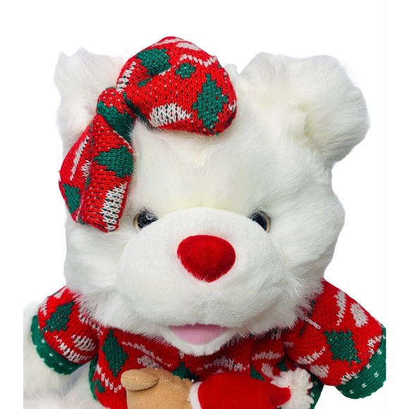 Vintage Jet General White Stuffed Plush 14" Christmas Girl Bear w/ Sweater 1996 - Picture 2 of 7